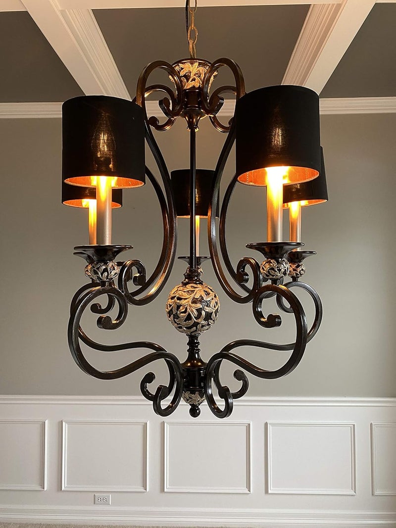 Wellmet Lamp Shades,Small Chandelier Shades ONLY for Candle Bulbs,Clip-on Drum Lampshades,Set of 6, 5.5"x 5.5"x5",Black Gold - Image 5